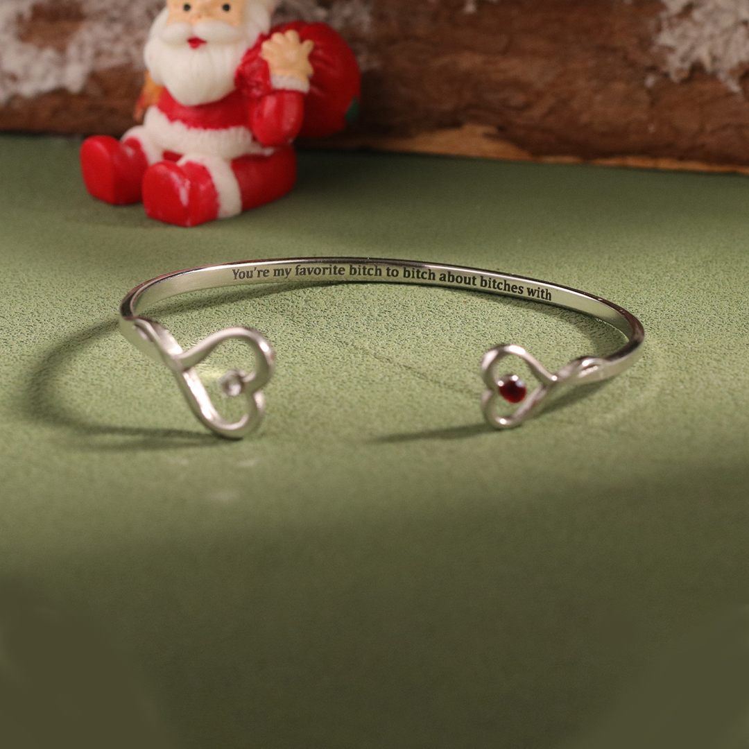 For Friend- You're My Favorite Bitch Double Hearts Custom Birthstones Bracelet