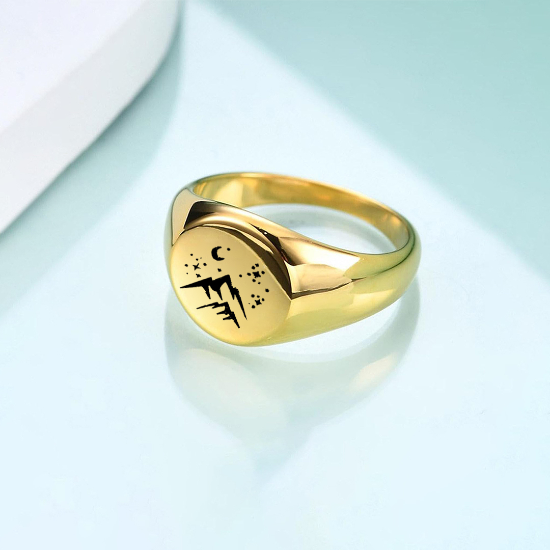 Keep Climbing Mountain Signet Round Ring