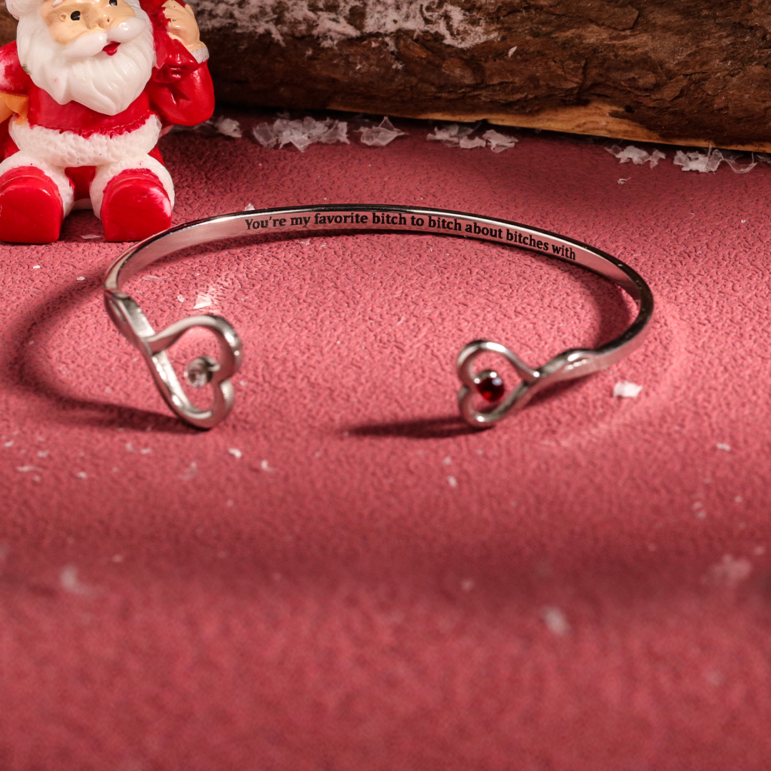 For Friend- You're My Favorite Bitch Double Hearts Custom Birthstones Bracelet
