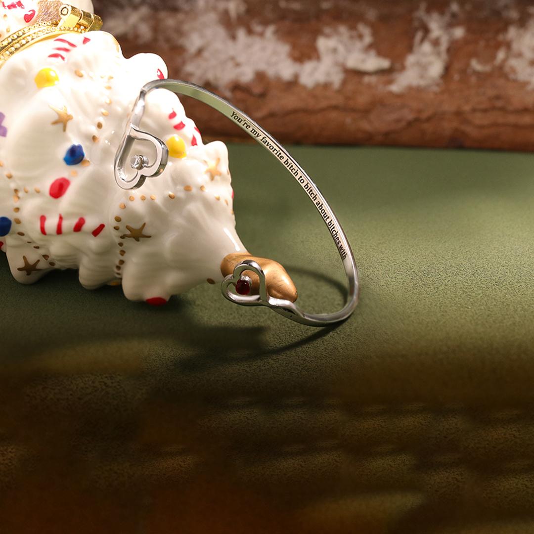 For Friend- You're My Favorite Bitch Double Hearts Custom Birthstones Bracelet