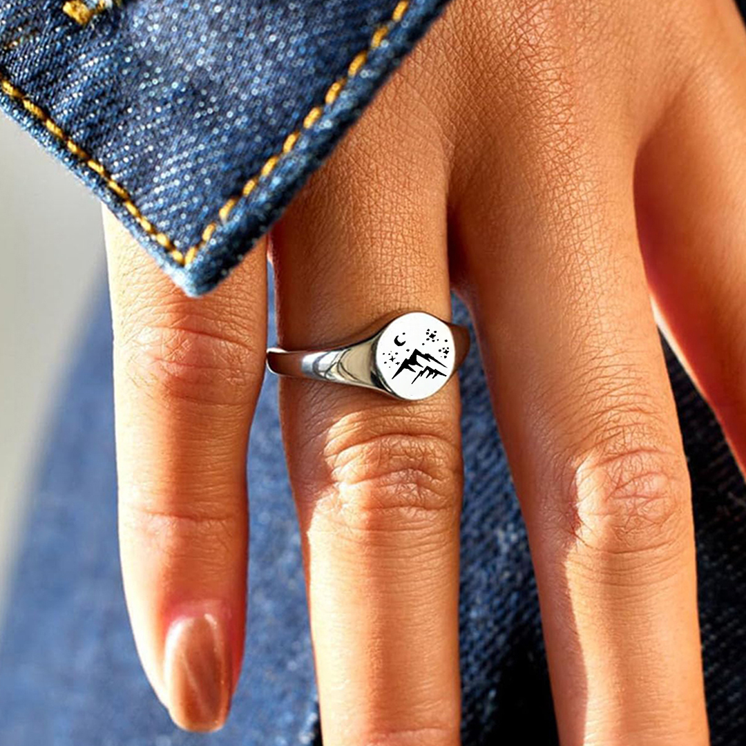 Keep Climbing Mountain Signet Round Ring