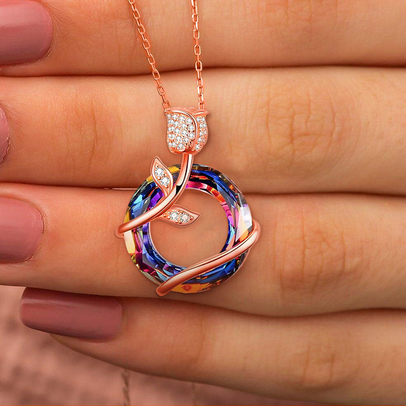 For Love - S925 I Love You more as Time Goes By Crystal Rose Necklace