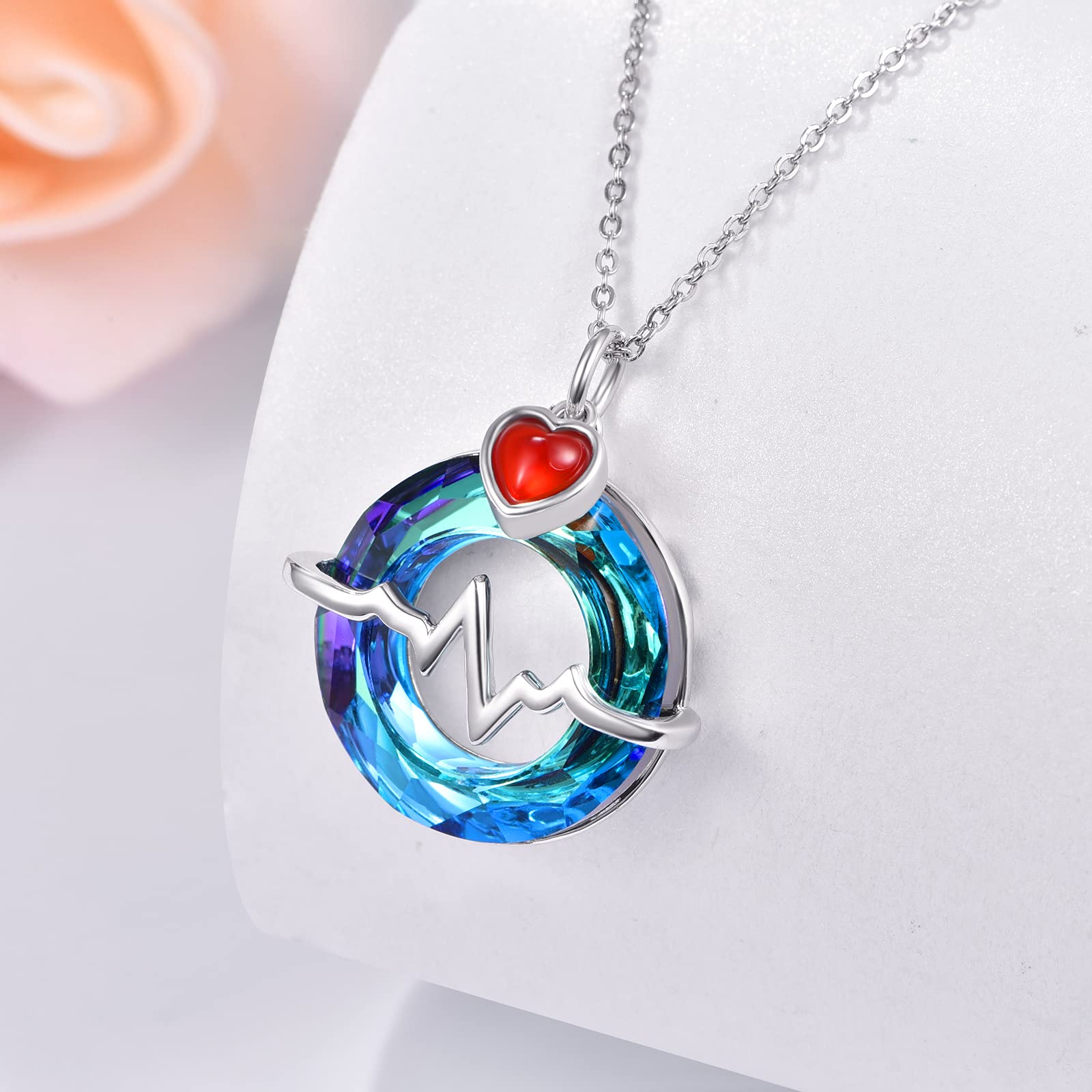 S925 Heartbeat Crystal Circle Necklace