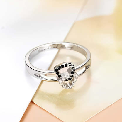 For Couples - S925 We're A Team A Bond That Can't Be Broken Black Diamond Double Heart Ring