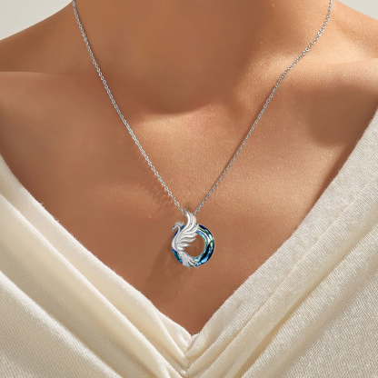 S925 You are A Fighter Sterling Silver Blue Crystal Phoenix Necklace
