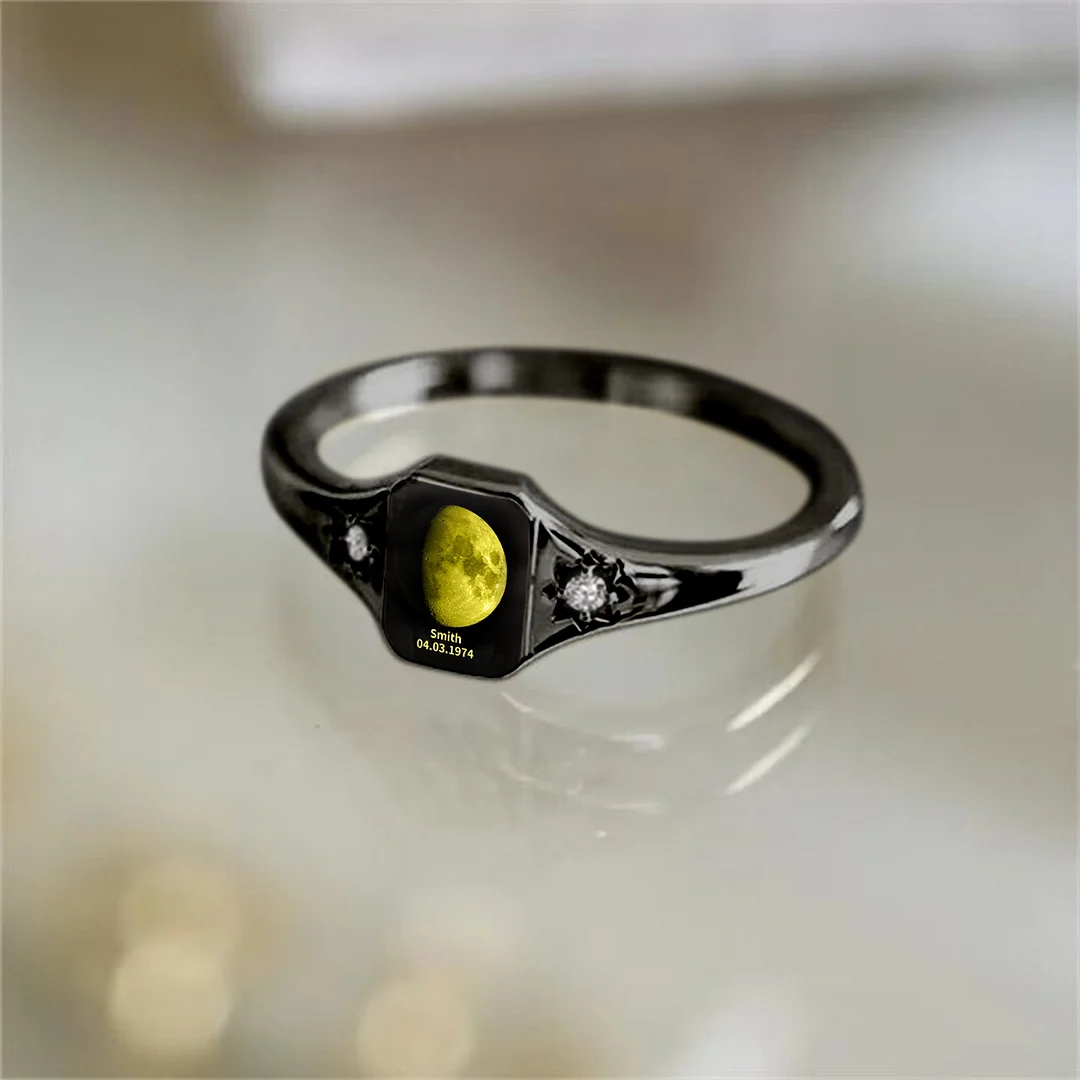 Personalized Moon Phase Ring, Sparkling Moon Phase Ring