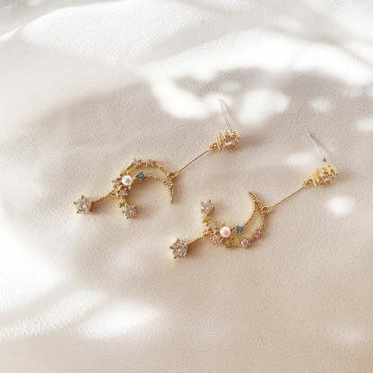 Moon and Star Pearl Earring