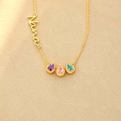 Tear of Joy Teardrop Birthstone Mama/Nana Necklace