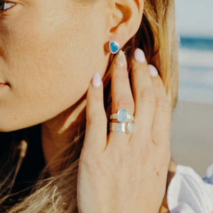 S925 Thalassophile Irregular Sea Glass Wide Band Ring