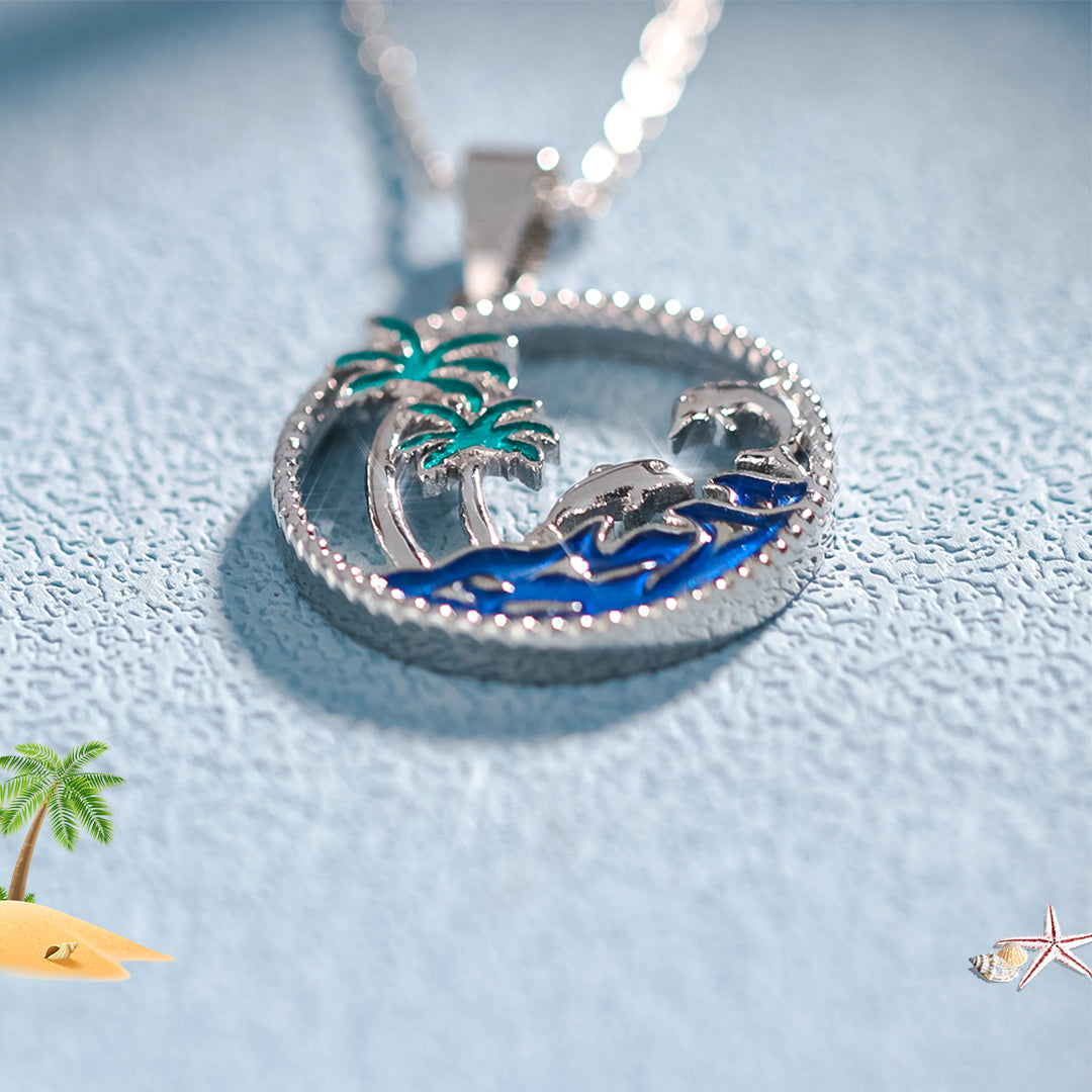 S925 Thalassophile Circle Palm Tree Necklace