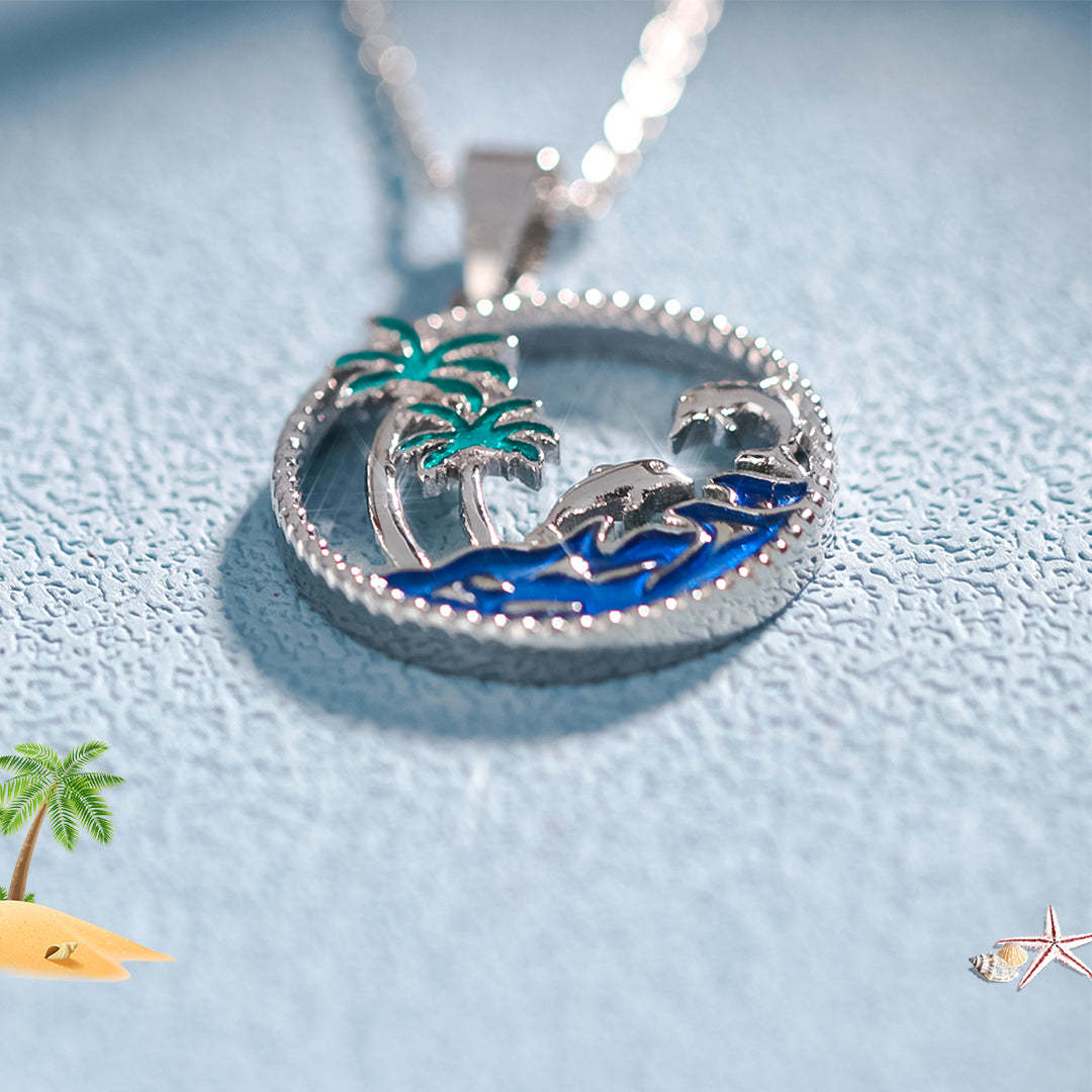 S925 Thalassophile Circle Palm Tree Necklace