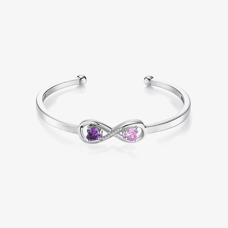 Mother & Daughter Forever Linked Together Customized Double Birthstones Infinity Open Bracelet