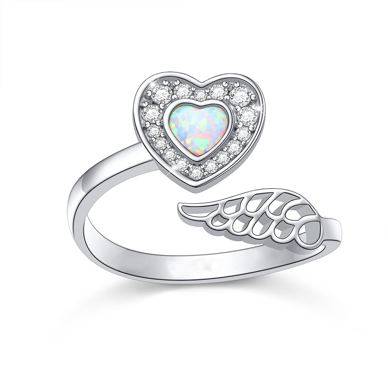 For Memorial - S925 I Am Not A Widow Opal Heart Wings Ring