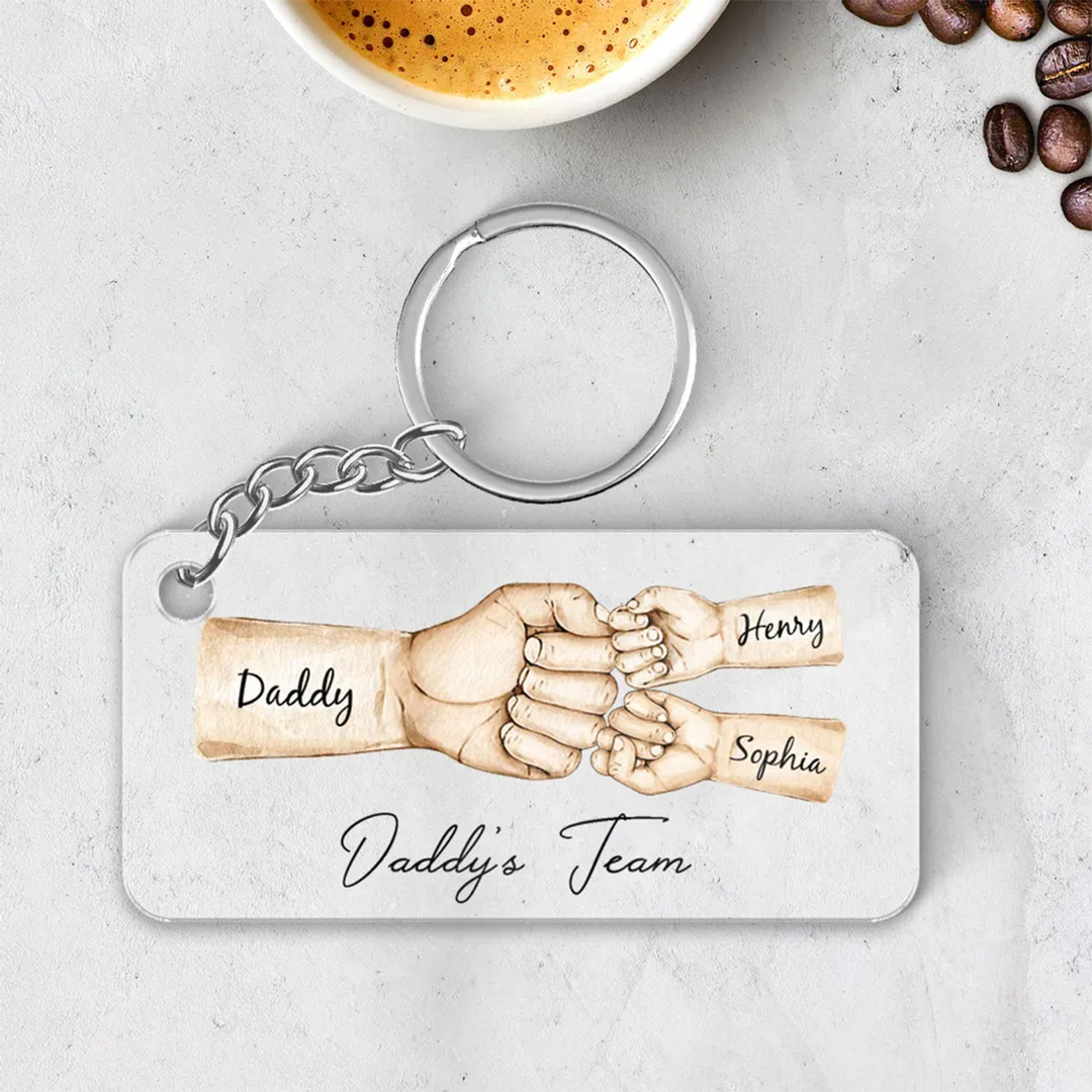 For Father - Daddy's Team Fist Bump Personalized Acrylic Keychain