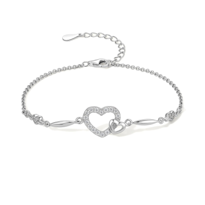 For Daughter - S925 Mother and Daughter Heart Linked Bracelet