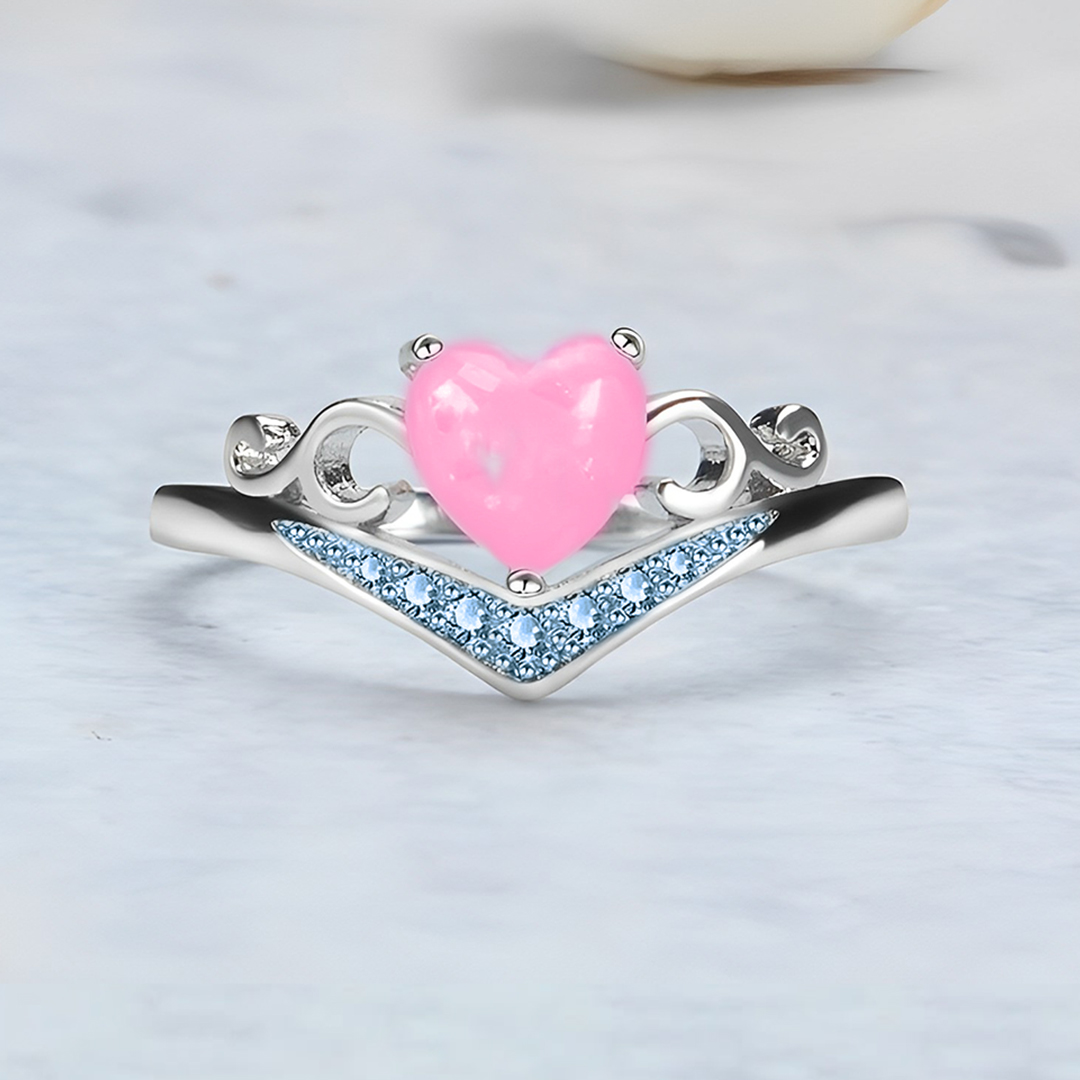 For Memorial - S925 Mama of an Angel You Will Be With Me Pink Heart Crown Ring