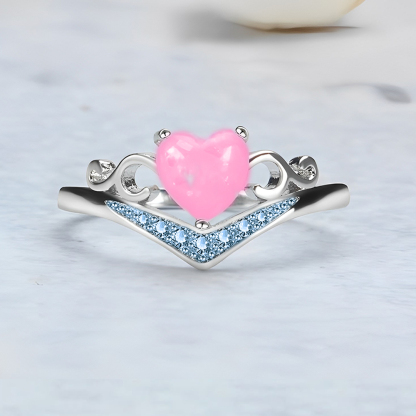 For Memorial - S925 Mama of an Angel You Will Be With Me Pink Heart Crown Ring