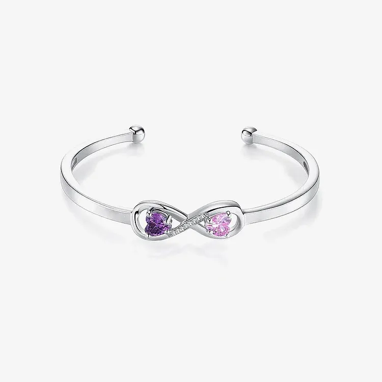 Mother & Daughter Forever Linked Together Customized Double Birthstones Infinity Open Bracelet