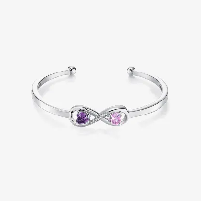 Mother & Daughter Forever Linked Together Customized Double Birthstones Infinity Open Bracelet