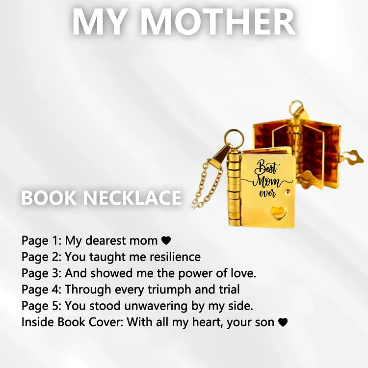 For Mom - With All My Heart Book Necklace