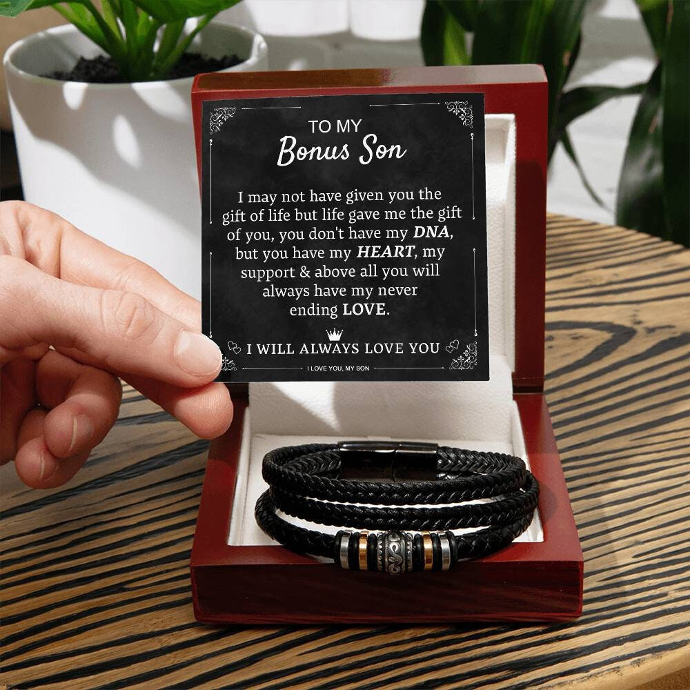 To My Bonus Son - I Will Always Love You Vegan Leather Bracelet