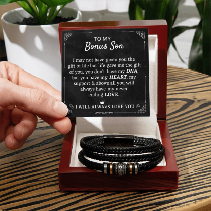 To My Bonus Son - I Will Always Love You Vegan Leather Bracelet