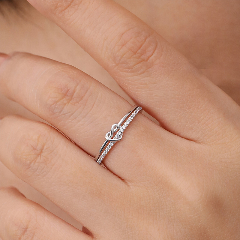S925 Mother & Daughter Love Diamond Knot Ring