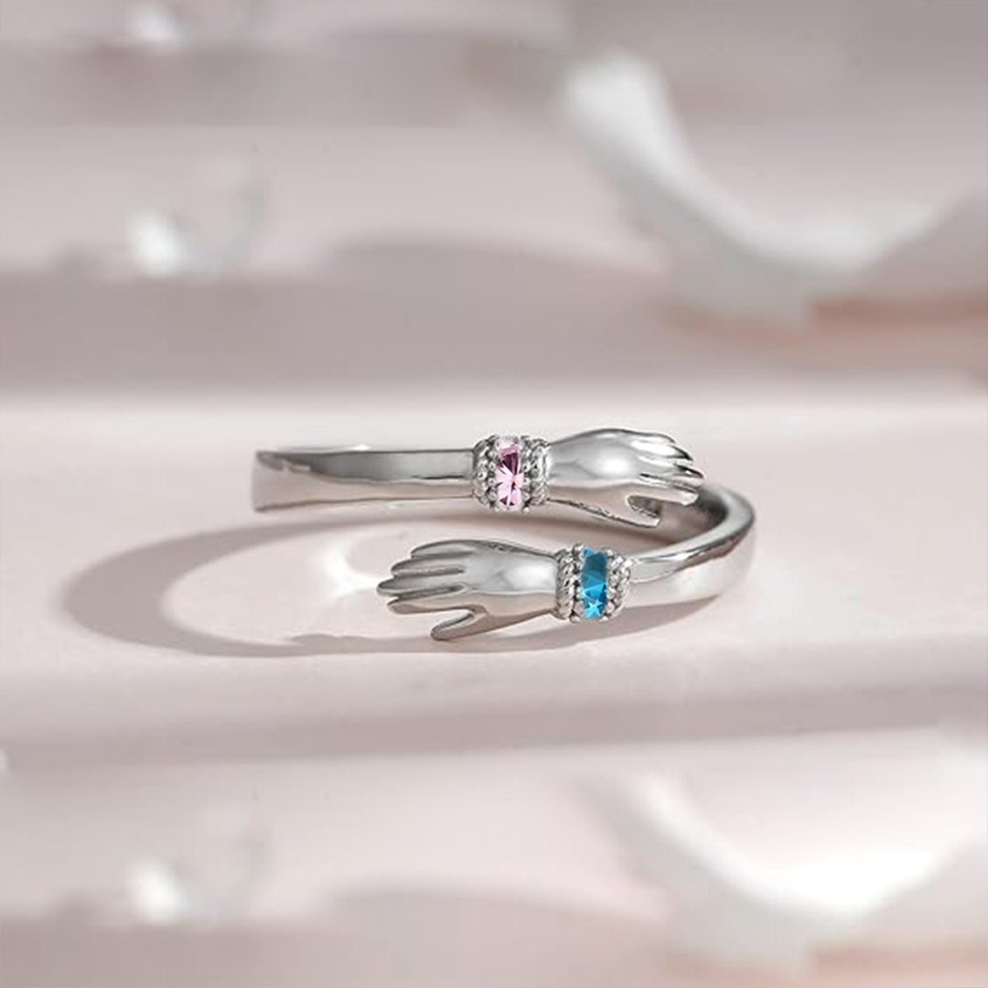 For Granddaughter - S925 Always Keep Me In Your Heart Birthstone Custom Glove Hug Ring