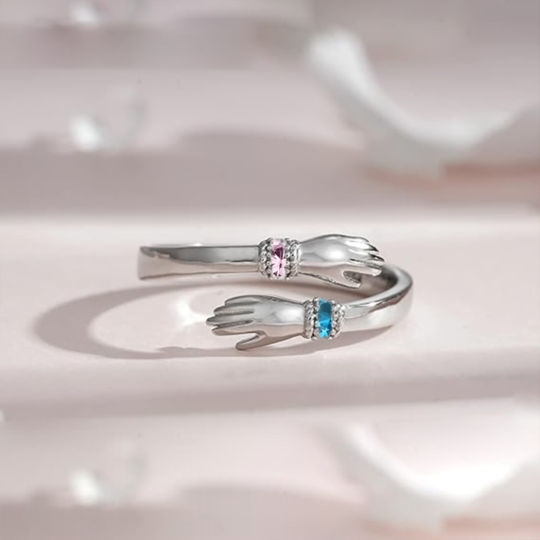 For Granddaughter - S925 Always Keep Me In Your Heart Birthstone Custom Glove Hug Ring