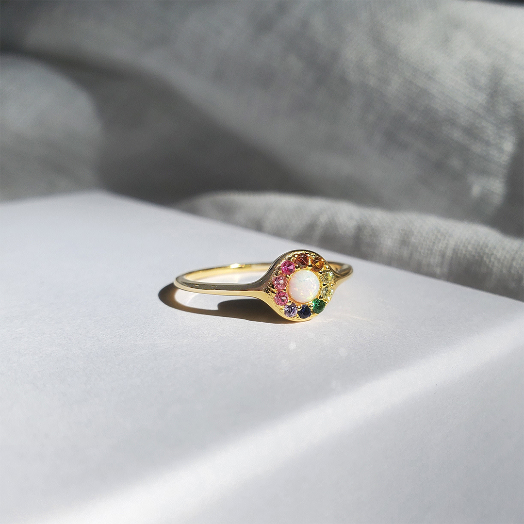 S925 I Will Always Be By Your Side Rainbow Opal Ring