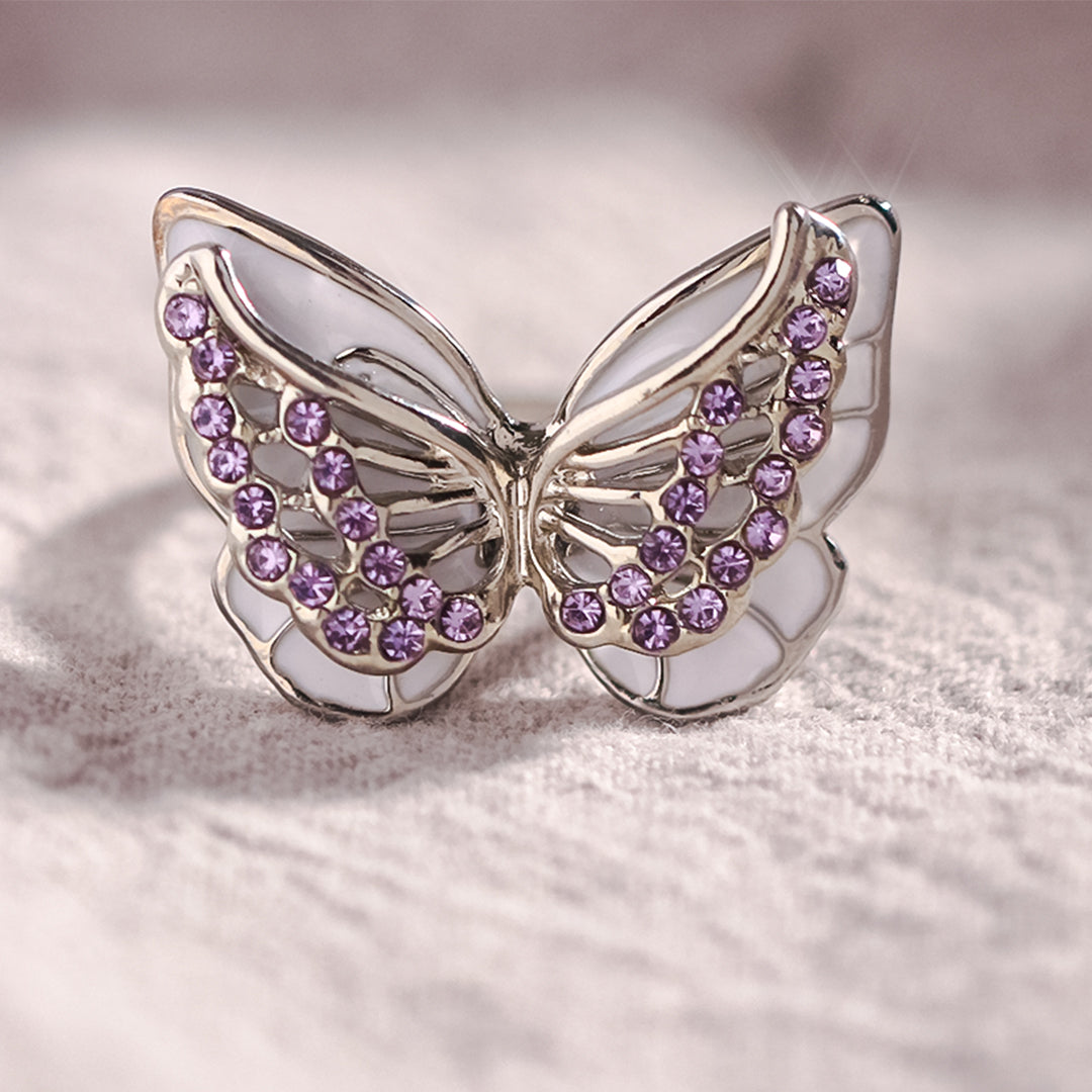 For Granddaughter - Purple Diamond Double Layer Butterfly Ring