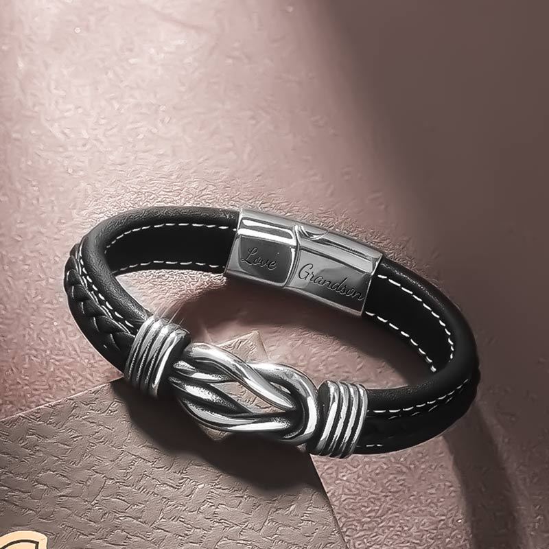 For Grandson - Grandmother and Grandson Forever Linked Together Black Knot Engraved Bracelet