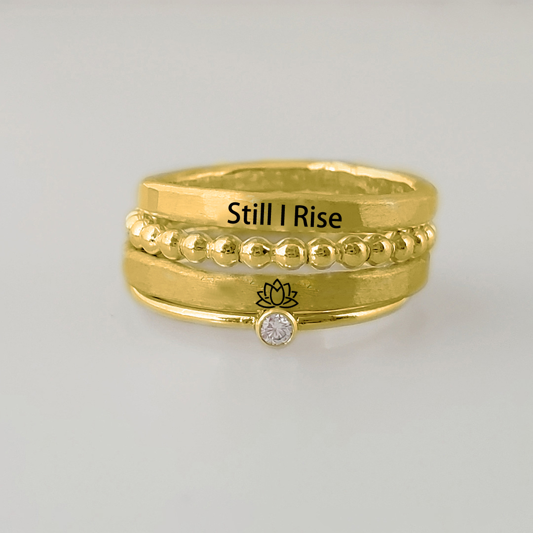S925 Still I Rise Stacked Ring - 4 Rings Set