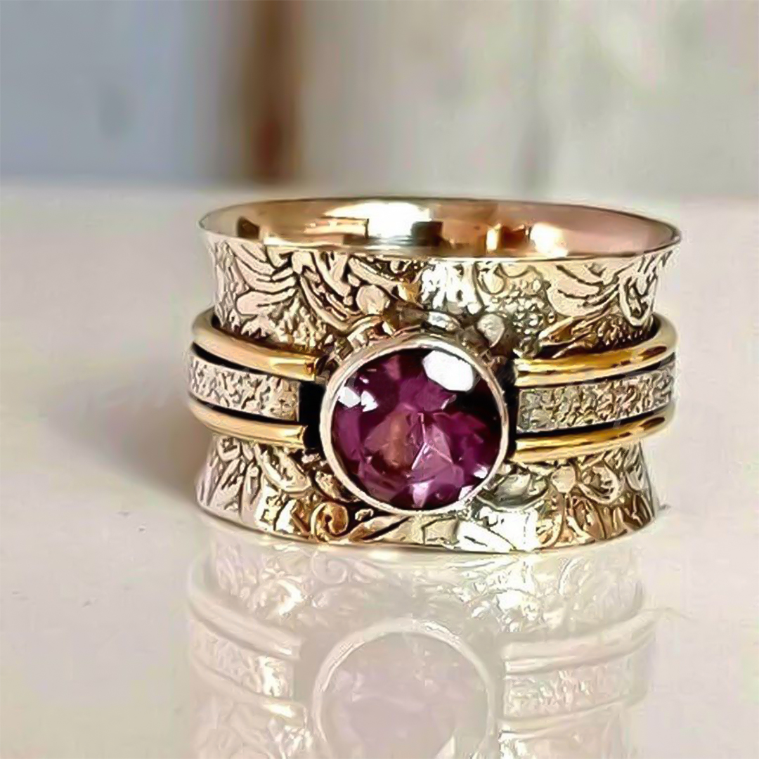 Amethyst Calming Healing Large Circle Ring