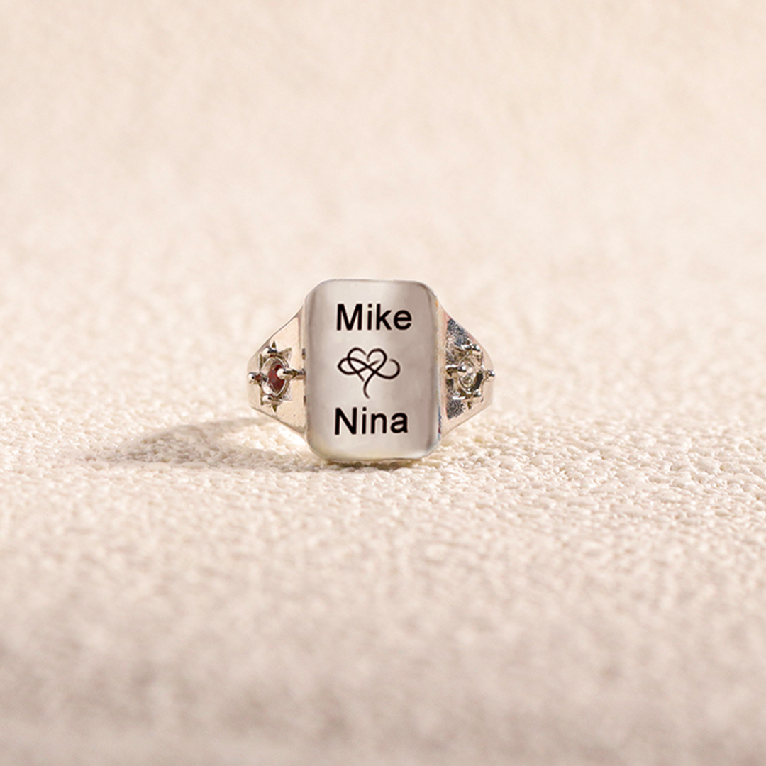 S925 Custom Names and Birthstones Dainty Ring