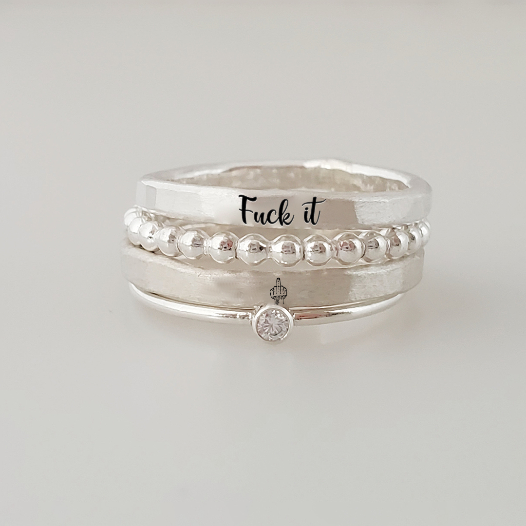 S925 Fuck It Stacked Ring - 4 Rings Set
