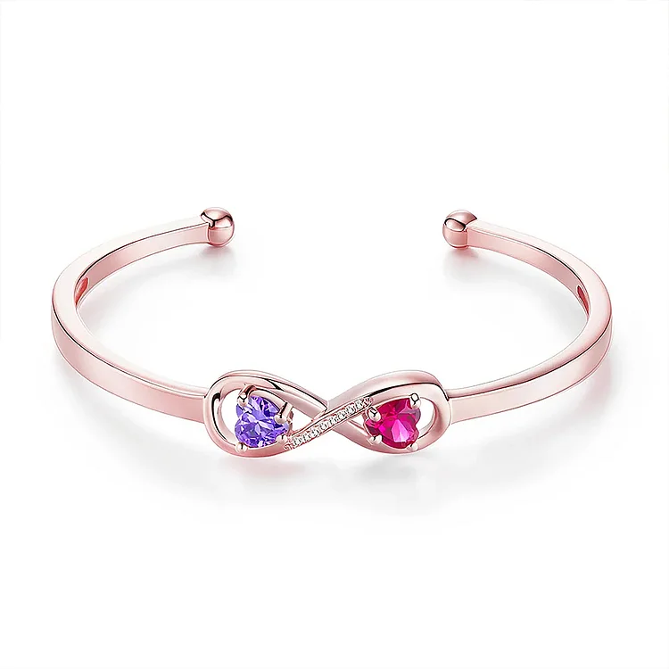 Mother & Daughter Forever Linked Together Customized Double Birthstones Infinity Open Bracelet