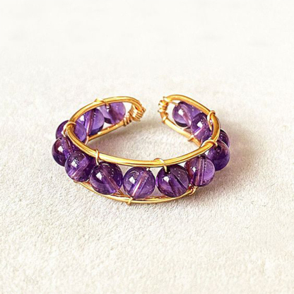Amethyst Calming Healing Bead Open Ring