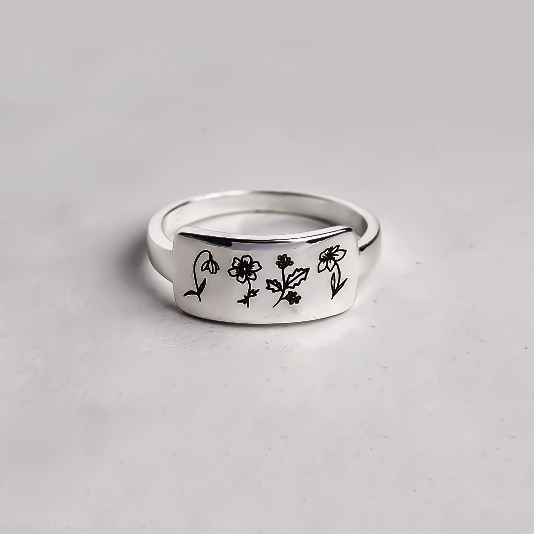 For Mother/Nana -Custom Birth Flower Bouquet Bar Ring
