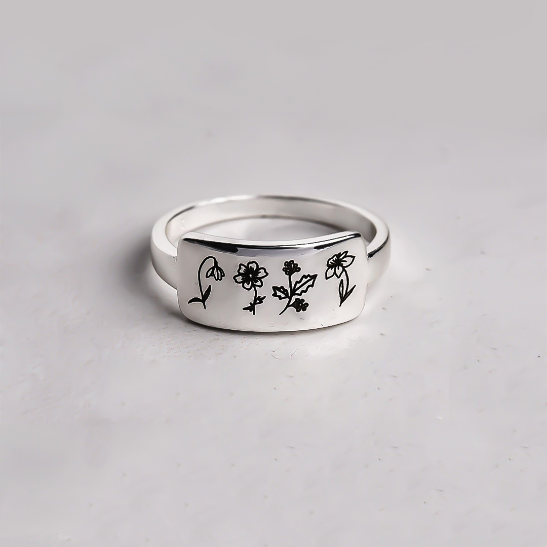 For Mother/Nana -Custom Birth Flower Bouquet Bar Ring