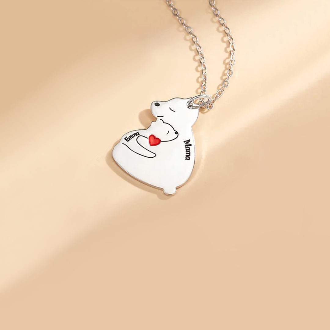 For Mother-Personalized Hugging Bear Custom Name Necklace