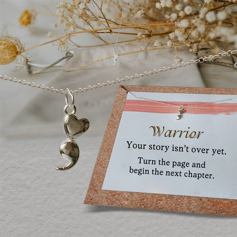 Turn The Page And Begin The Next Chapter Semicolon Card Necklace