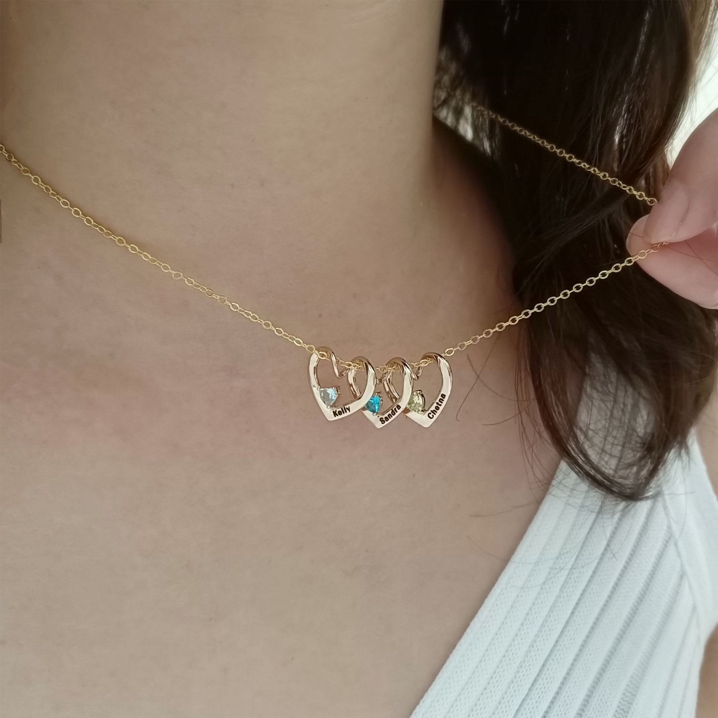For Mother-Love Connected Name Birthstone Custom Necklace