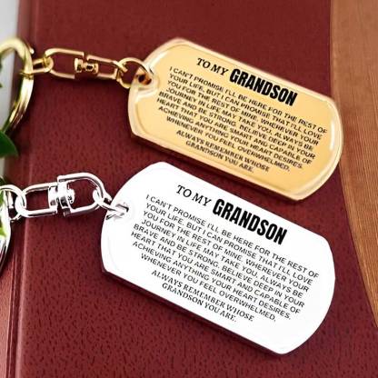 For Grandson - Always Be Brave And Be Strong Engraved Keychain