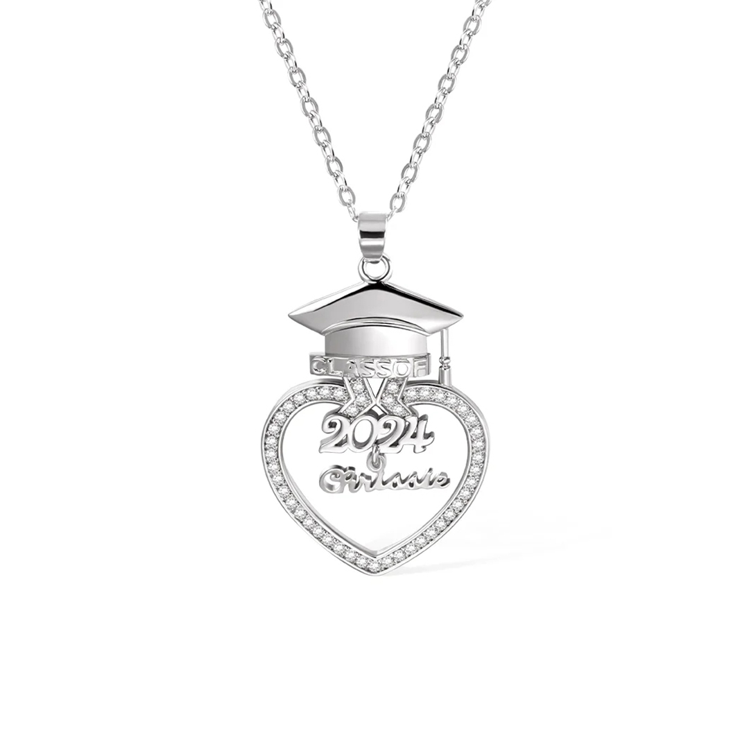 Name Custom Graduation Cap Heart Necklace