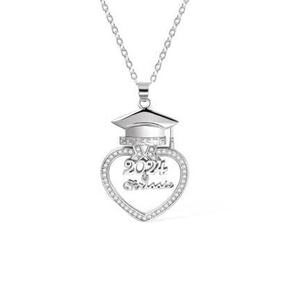 Name Custom Graduation Cap Heart Necklace