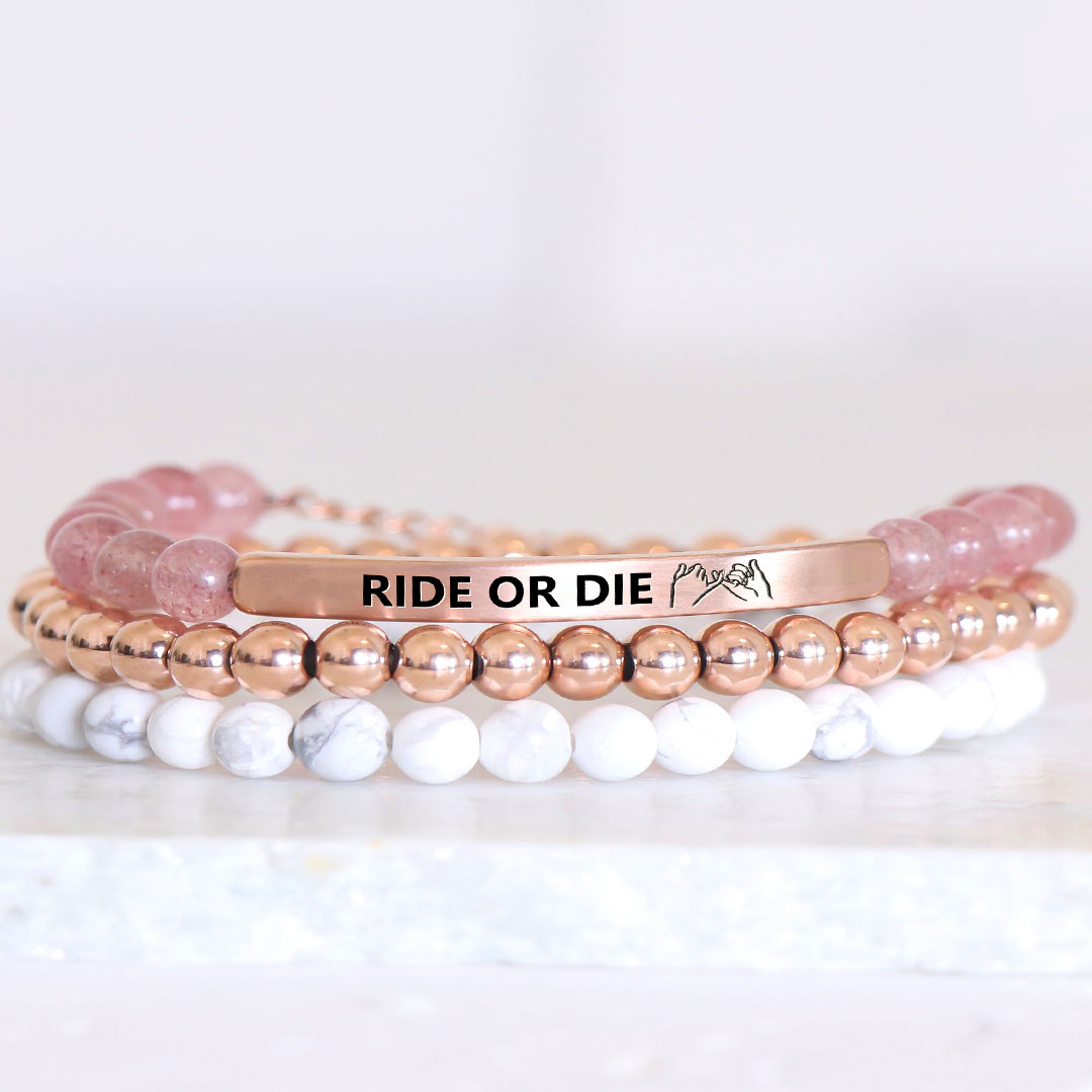 For Friend - Ride Or Die Bead I Pinky Promise Lettering Bracelet