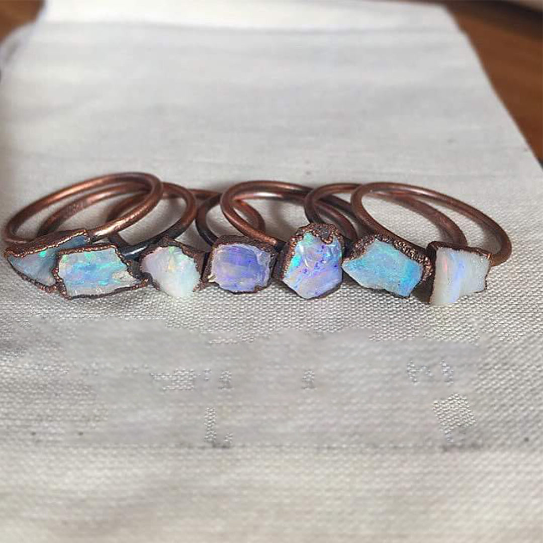 S925 Irregular Raw Fire Opal Bronze Ring