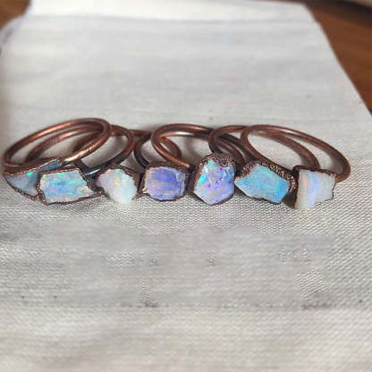 S925 Irregular Raw Fire Opal Bronze Ring