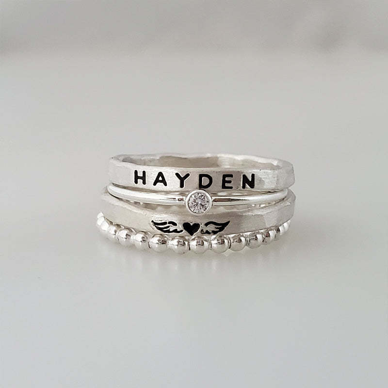 For Memorial - S925 Not a Day Goes by That I Don't Think of You and Smile - 4 Rings Set